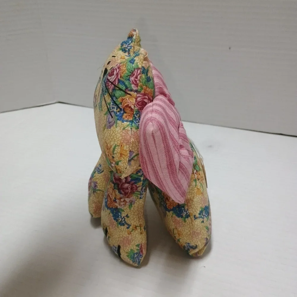 Handmade Fabric Plush Kitten Cat With Bow Shelf Sitter